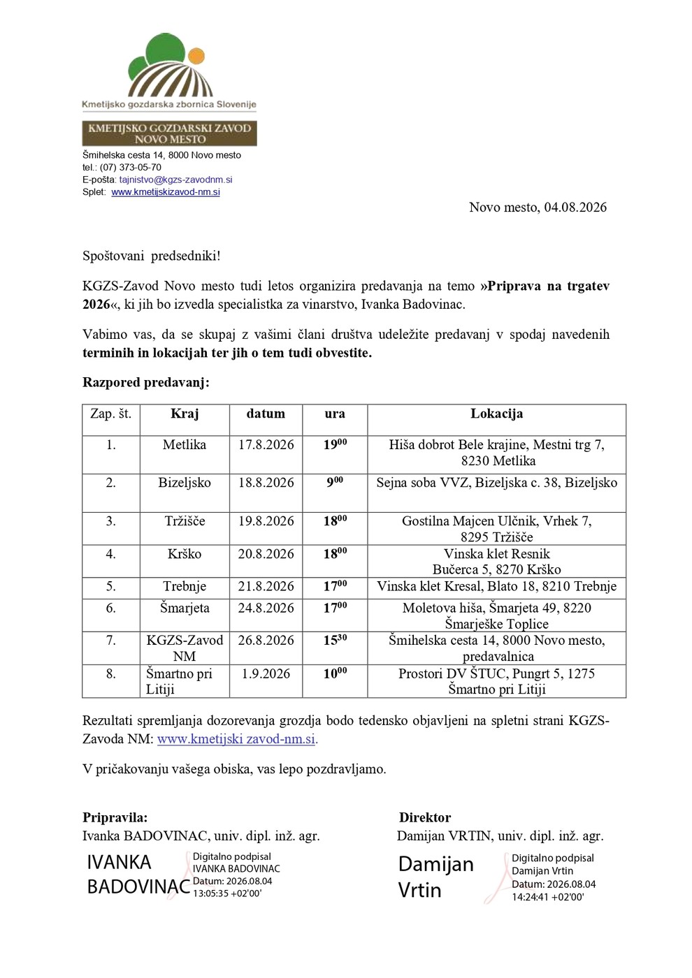 Seznam predavanj